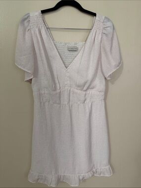 Abercrombie & Fitch Light Pink V-Neck Ruffle Midi Dress